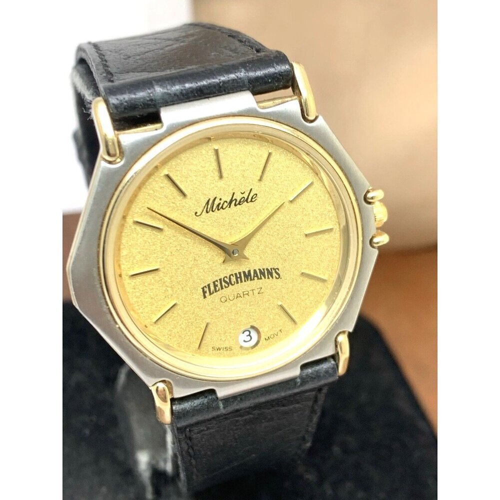 Michele Fleischmann's Womens Watch Swiss Quartz Two Tone Black Leather Band 31mm - Picture 12 of 13